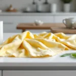 een huisvrouw deelt waarom bakpoeder je theedoeken nooit echt wit maakt en wat je beter kunt gebruiken voor stralend witte doeken.