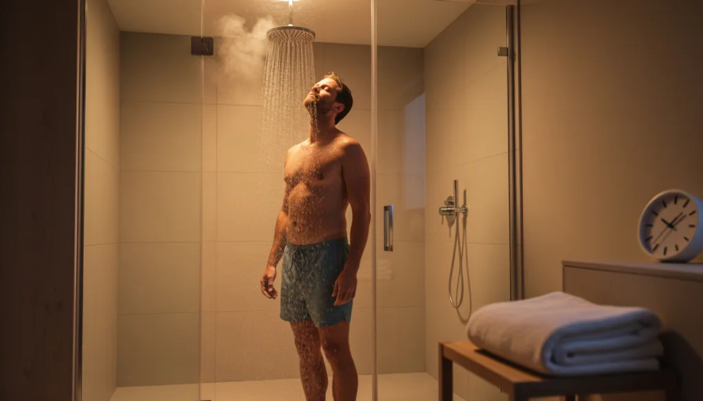 ontdek waarom een man wekenlang elke avond op hetzelfde tijdstip doucht en hoe dit zijn slaapkwaliteit aanzienlijk verbeterde.